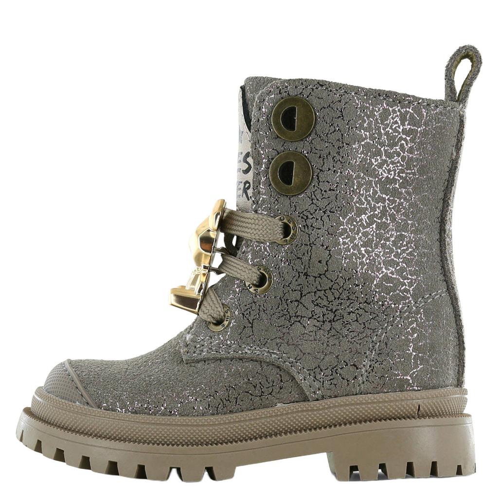 Taupe meisjes Shoesme imitatieleren enkelboots - van suède met rits- en vetersluiting