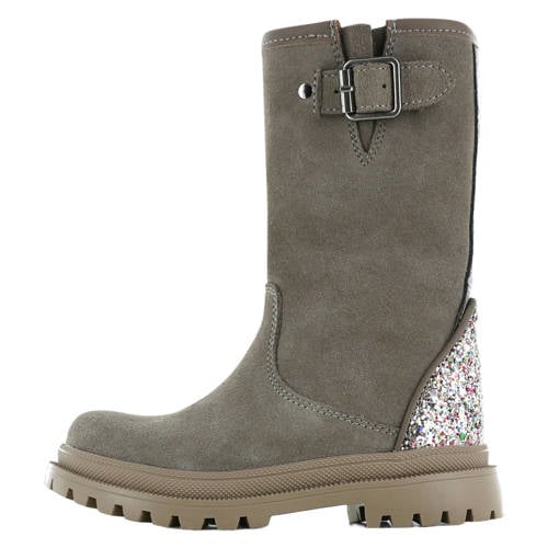 Shoesme suède laarzen met profielzool en glitters taupe