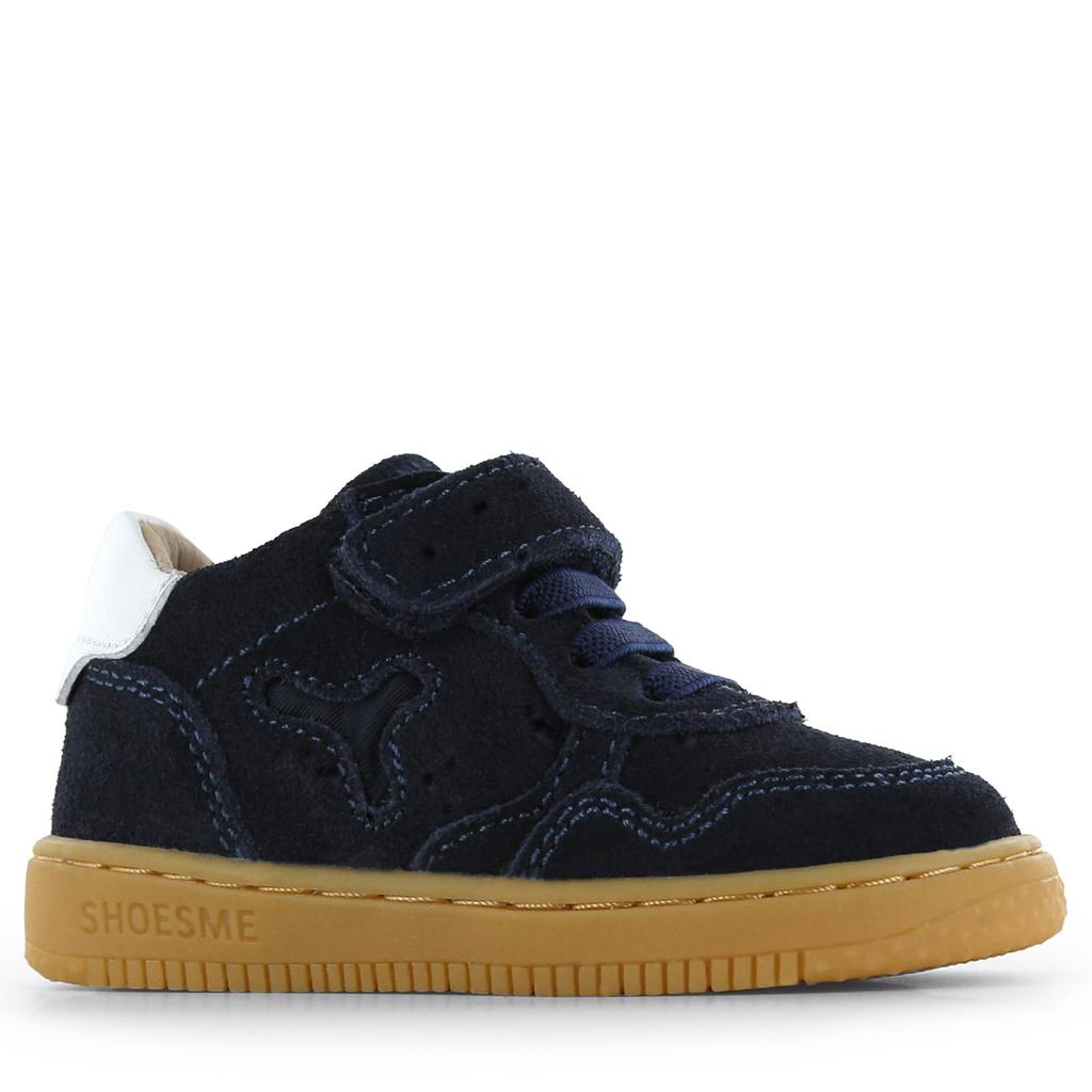 Donkerblauwe jongens Shoesme suède sneakers - met elastische veter- met klittenbandsluiting
