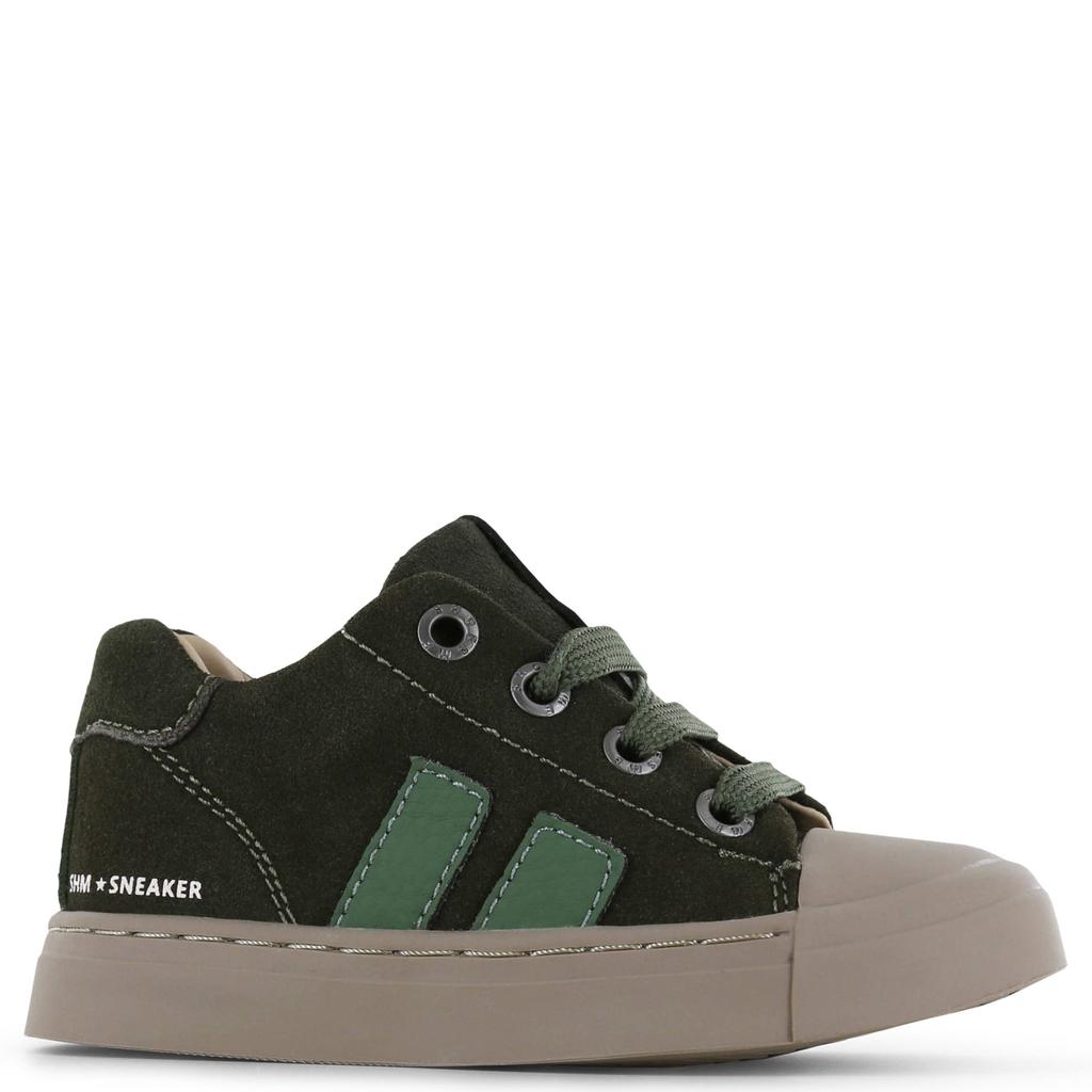 Donkergroene meisjes Shoesme suède sneakers - met elastische veter- met klittenbandsluiting