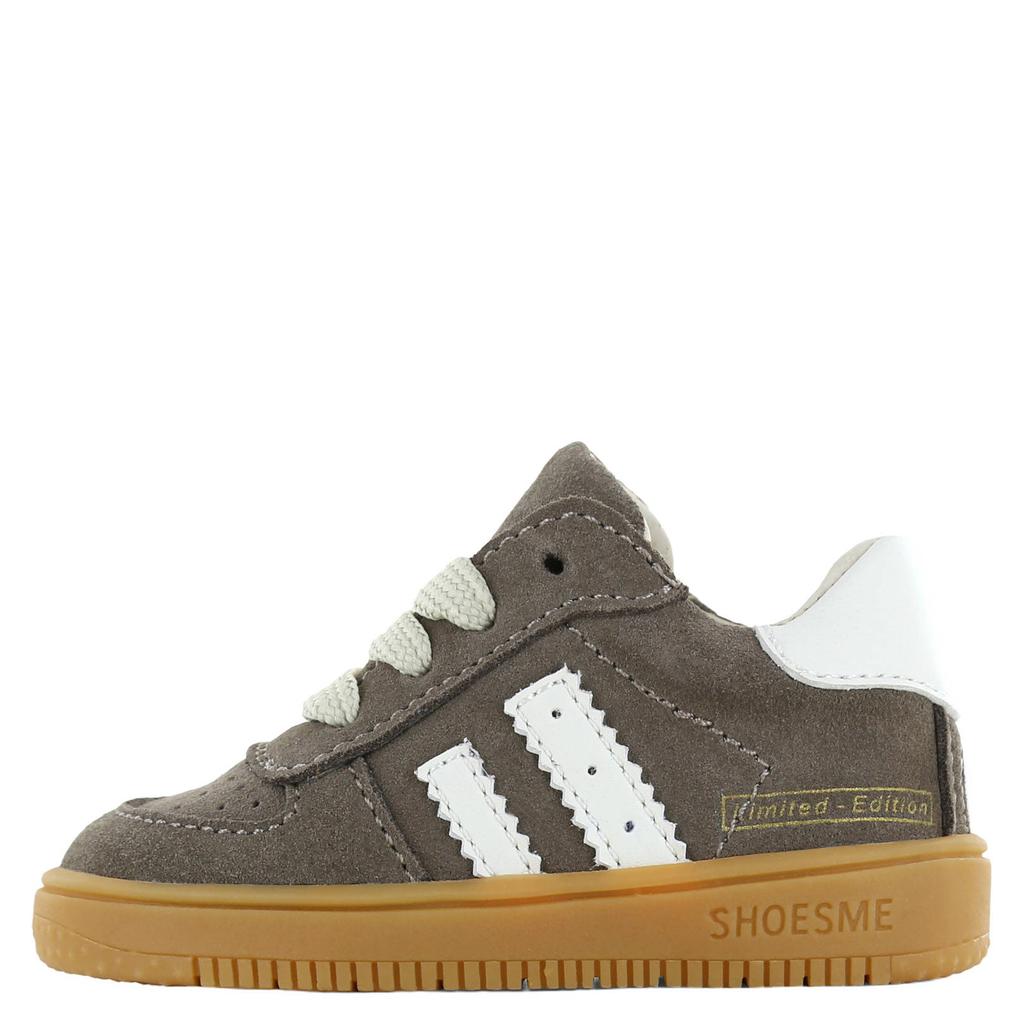 Grijze meisjes Shoesme suède sneakers - bruin met veters