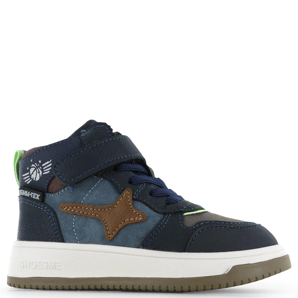 Donkerblauw en groene jongens Shoesme leren sneakers - van suède met elastische veter- met klittenbandsluiting