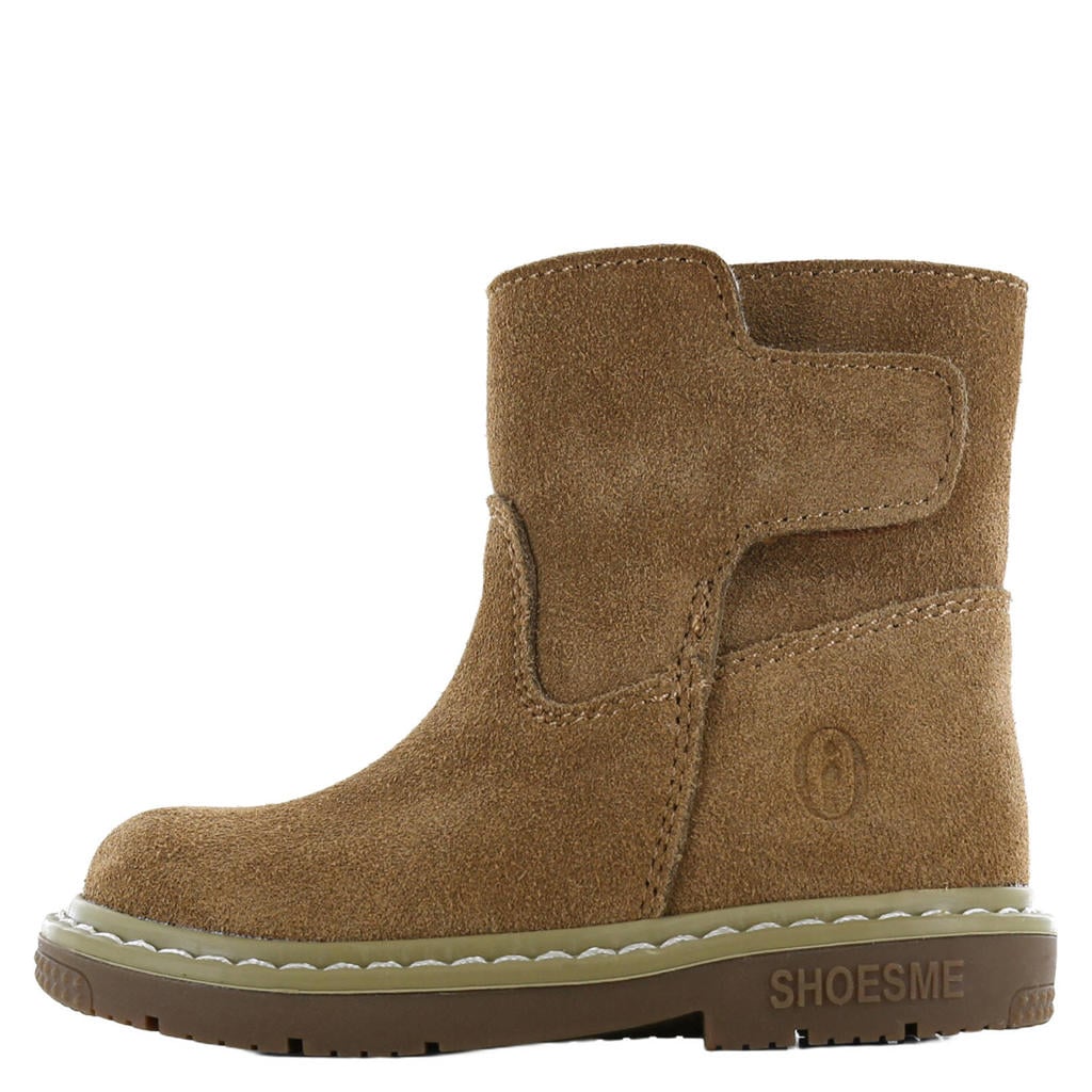 Cognackleurige jongens Shoesme suède enkelboots - met ritssluiting