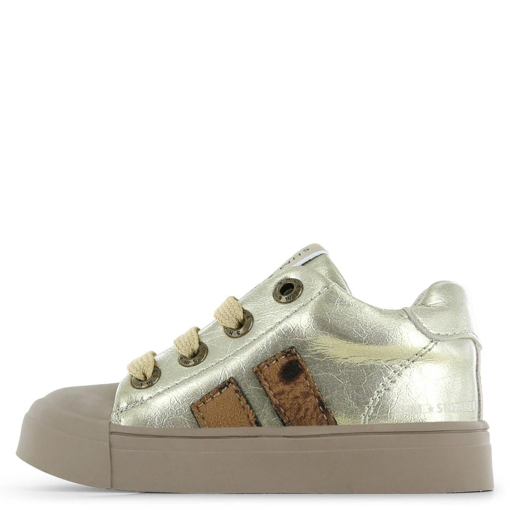 Gouden meisjes Shoesme suède sneakers - met elastische veter- met klittenbandsluiting