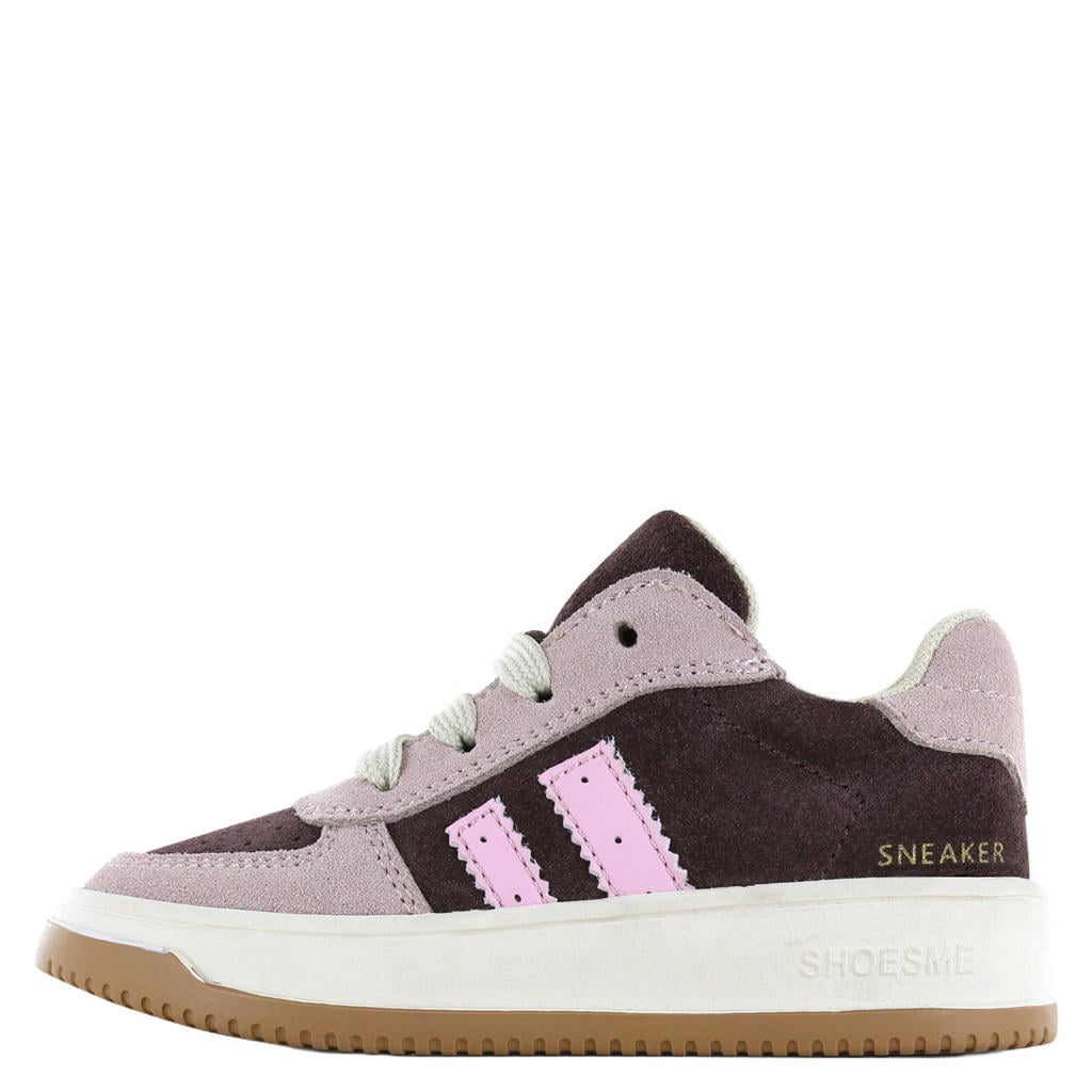 Roze en donkerblauwe meisjes Shoesme suède sneakers - met rits- en vetersluiting