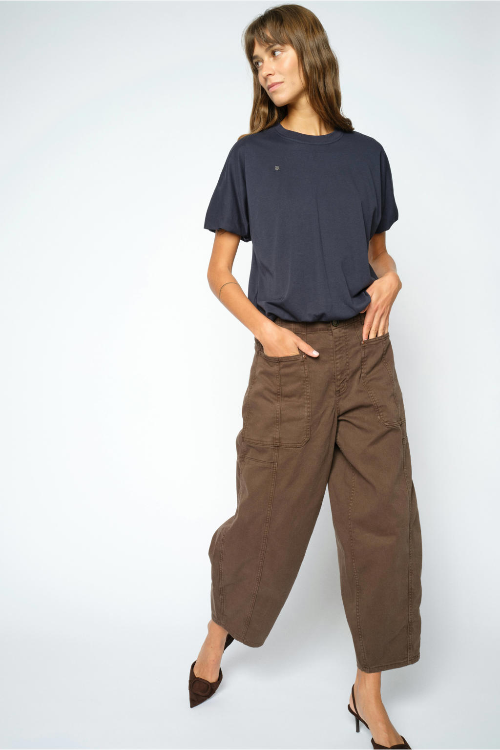 Bruine dames Mos Mosh barrel jeans van denim met high waist en effen