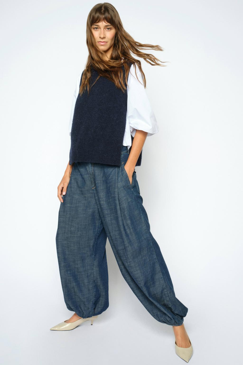 Dark blue denim dames Mos Mosh jeans van denim met high waist en effen