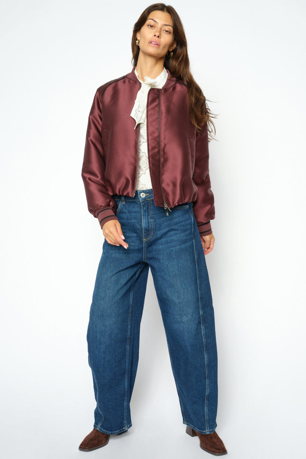 Dark blue denim dames Mos Mosh barrel jeans van denim met high waist en effen