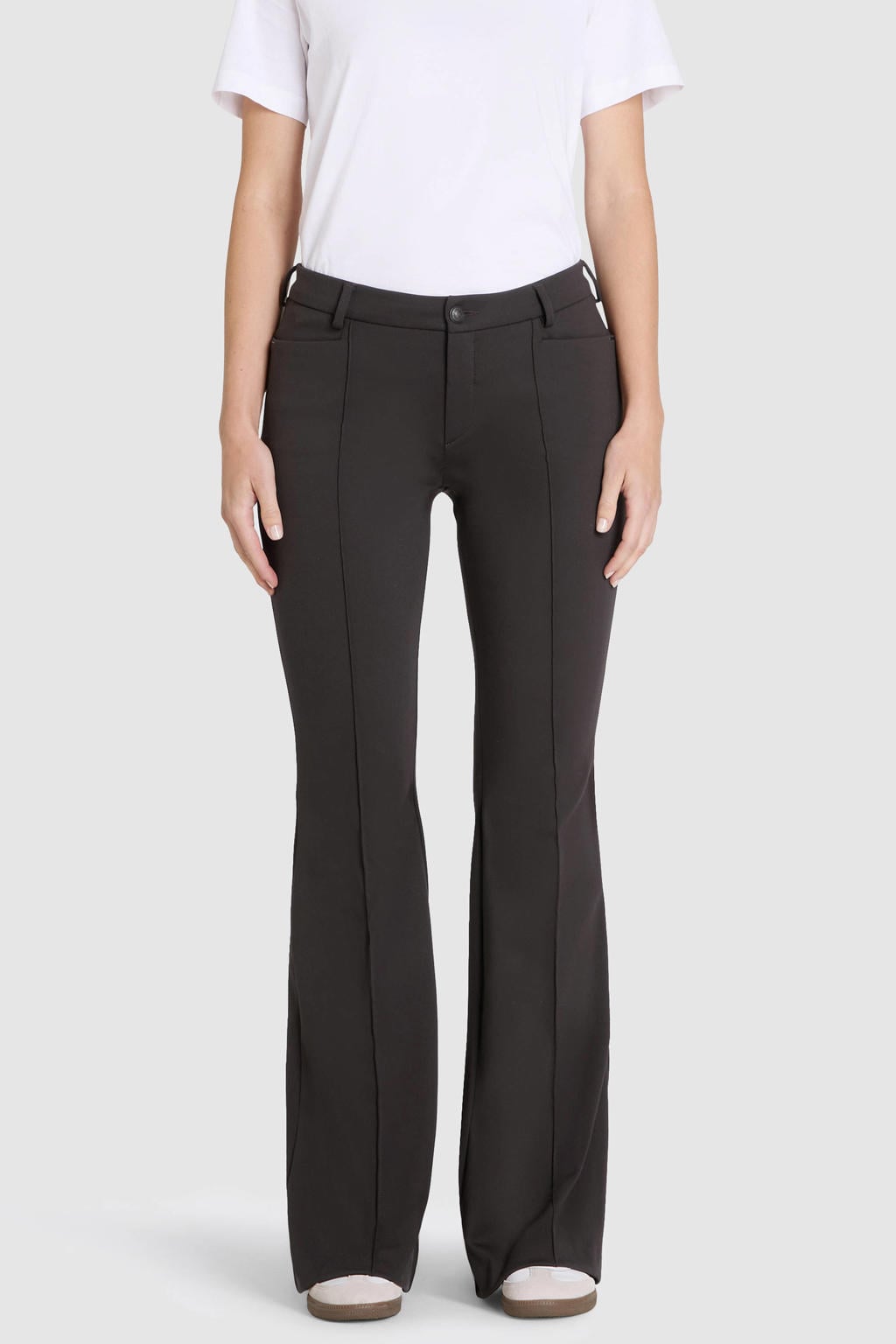 Donkerblauwe dames MAC regular fit flared jeans van polyamide met effen