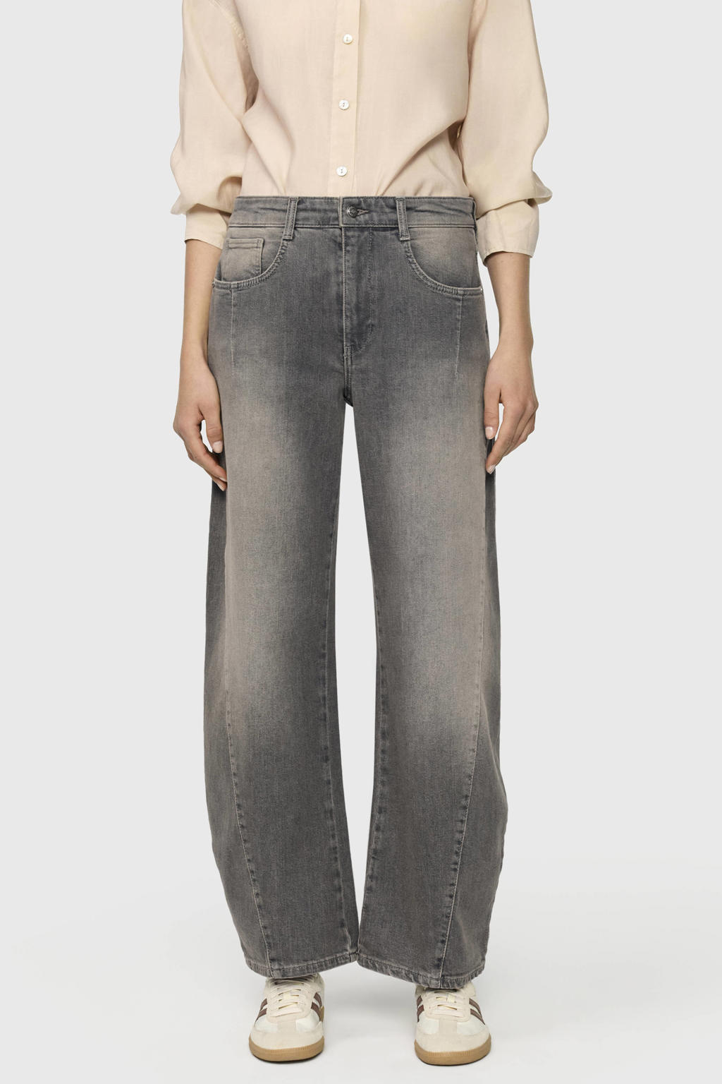 Grey denim dames MAC barrel jeans van denim met high waist, rits- en knoopsluiting en effen