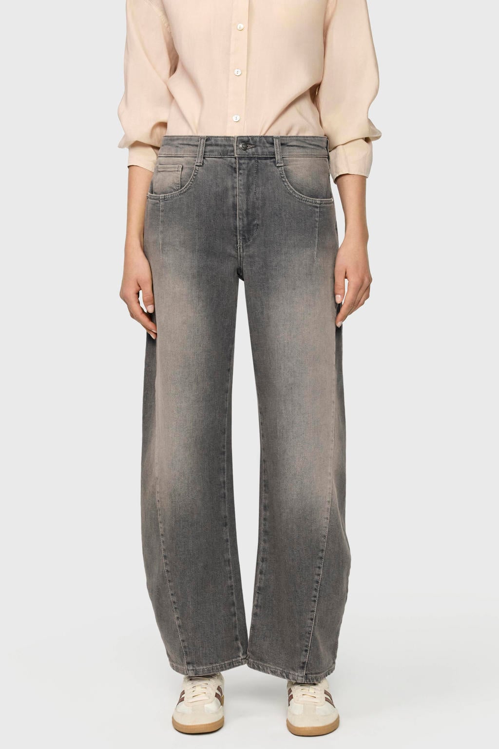 Grey denim dames MAC barrel jeans van denim met high waist, rits- en knoopsluiting en effen