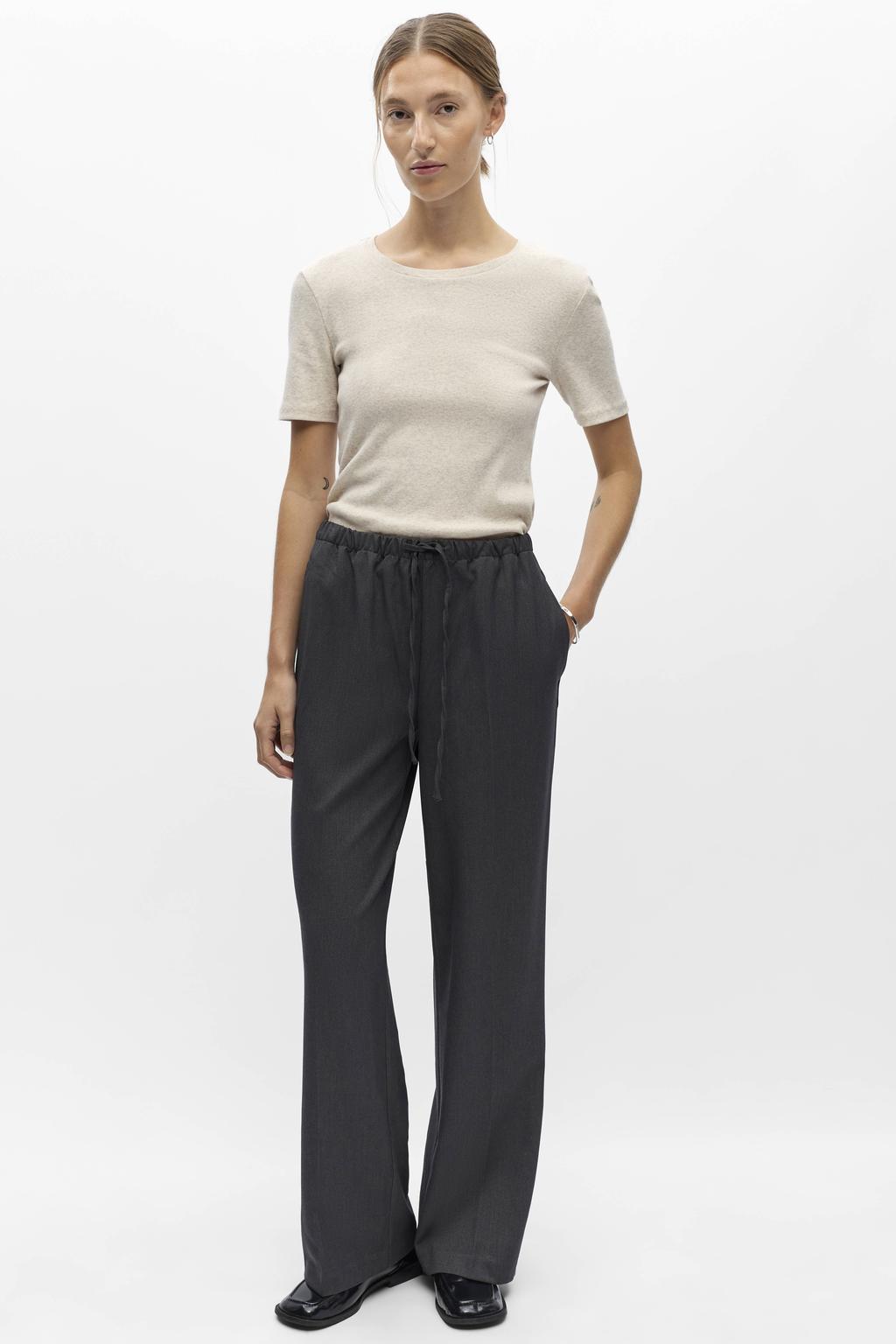 OBJECT wide leg casual broek - antraciet