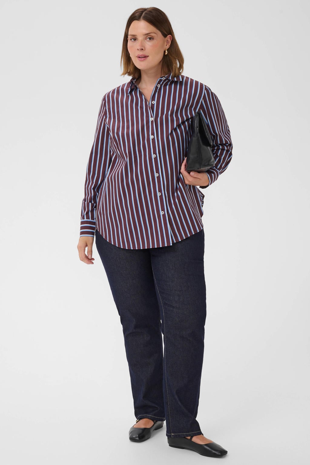 Kaffe Curve Plus Size gestreepte blouse - donkerrood/blauw/wit