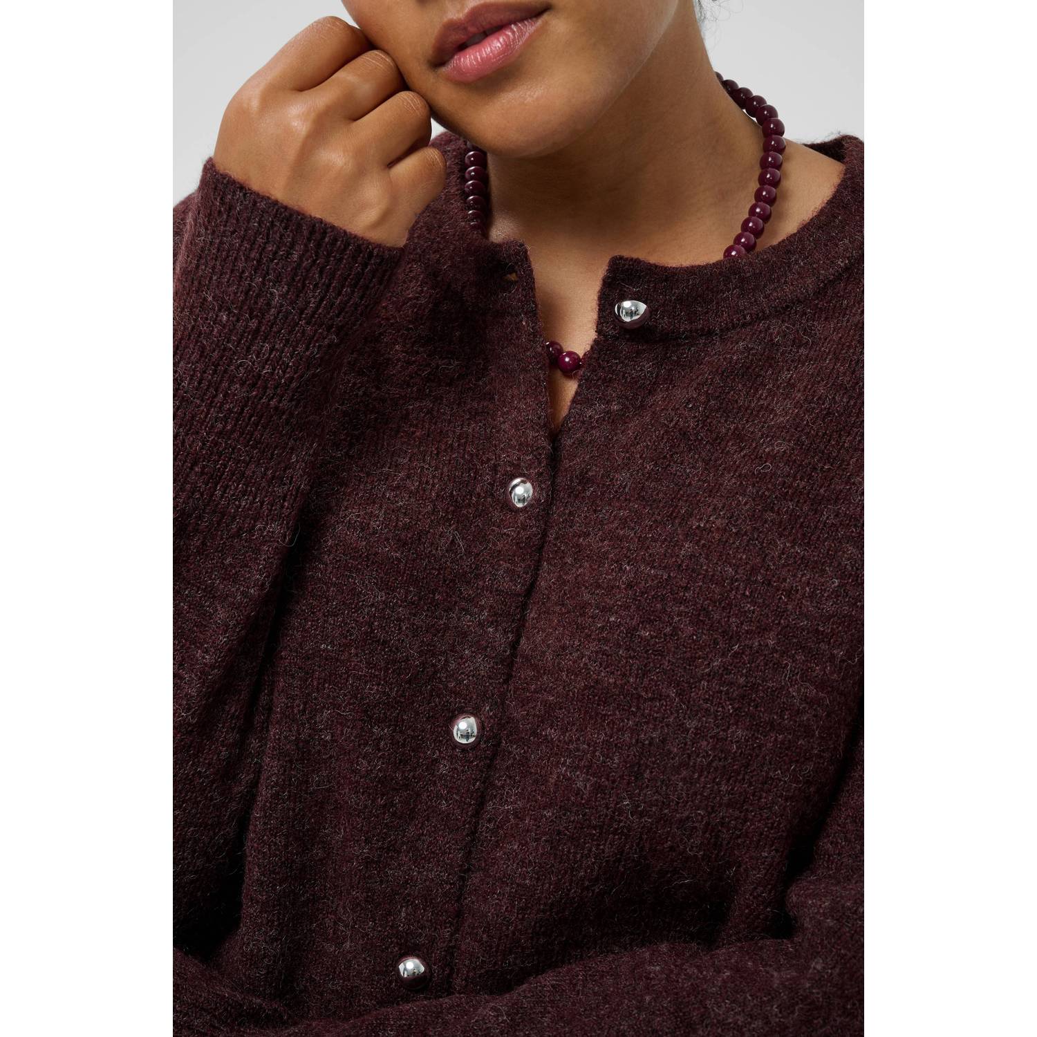 Kaffe Curve Plus Size gebreid vest met wol donkerbruin
