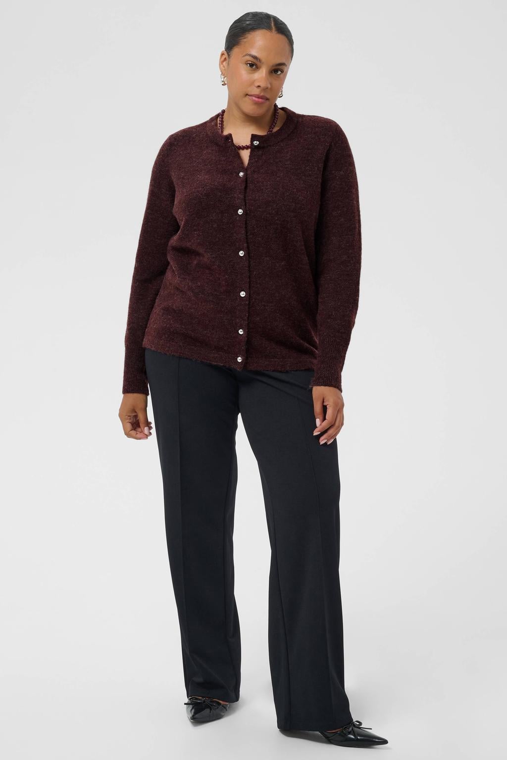 Kaffe Curve Plus Size gebreid vest met wol - donkerbruin