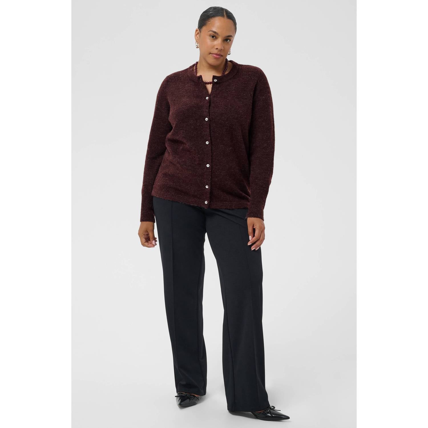 Kaffe Curve Plus Size gebreid vest met wol donkerbruin