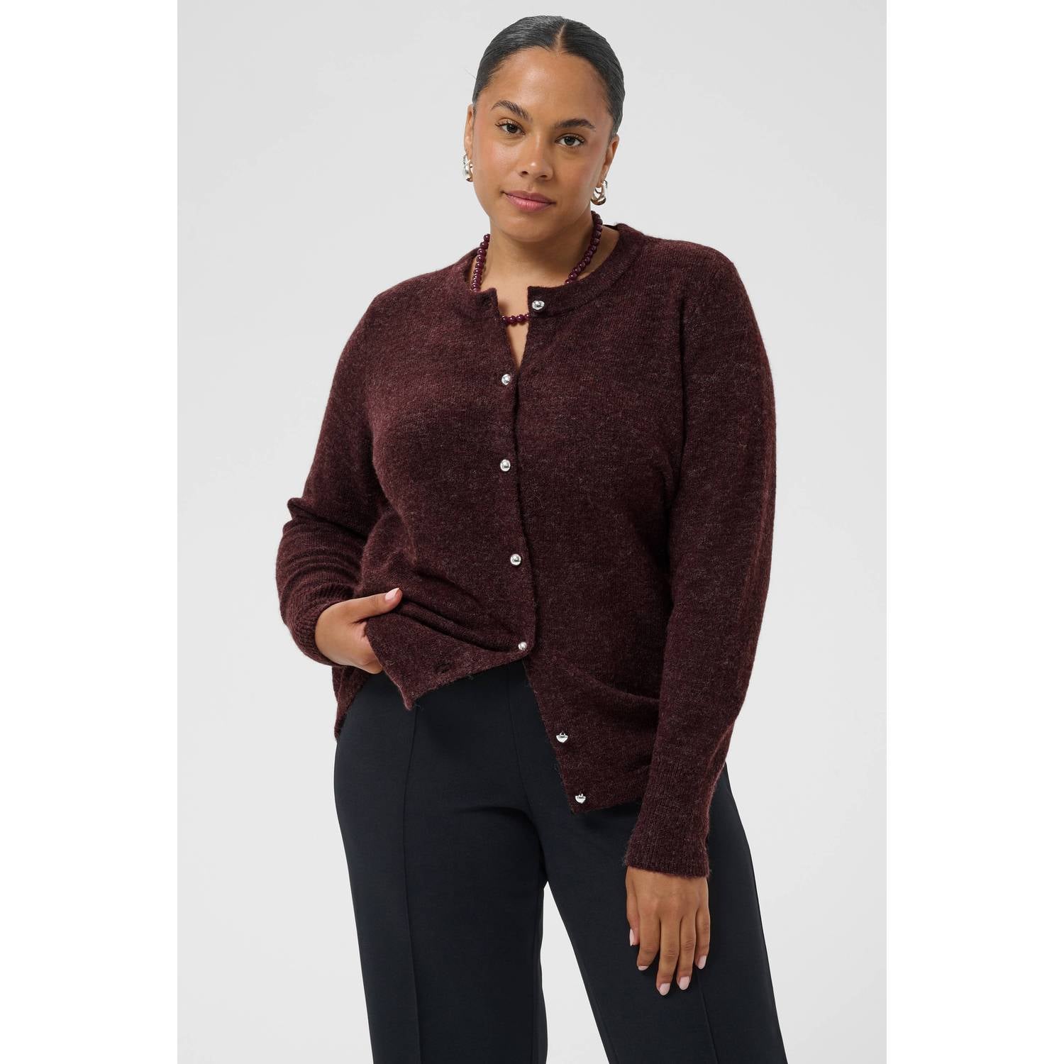 Kaffe Curve Plus Size gebreid vest met wol donkerbruin