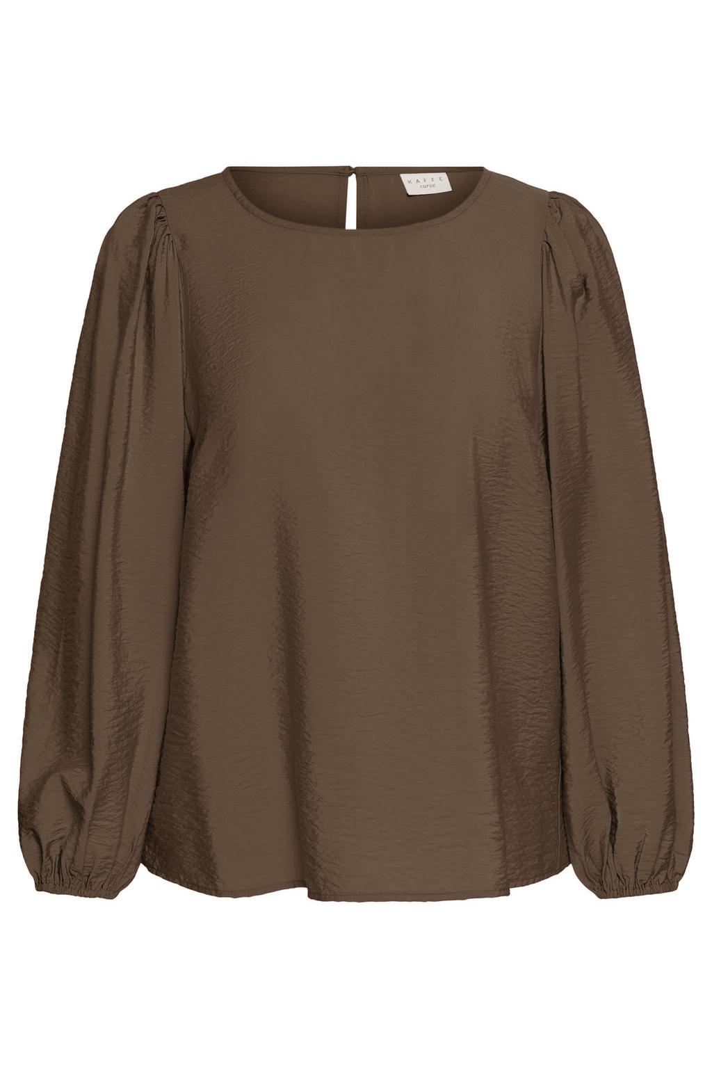 Bruine dames Kaffe Curve top Plus Size van viscose met effen en lange mouwen