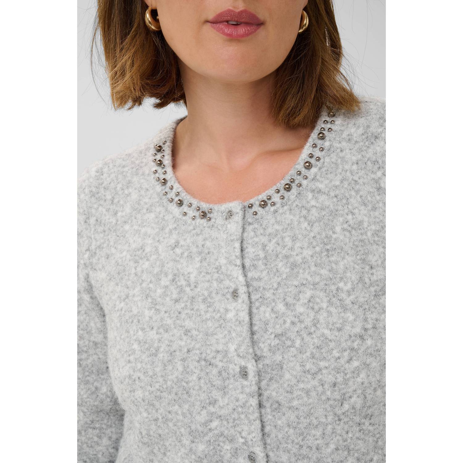 Kaffe Curve Plus Size gebreid vest met studs en wol grijs