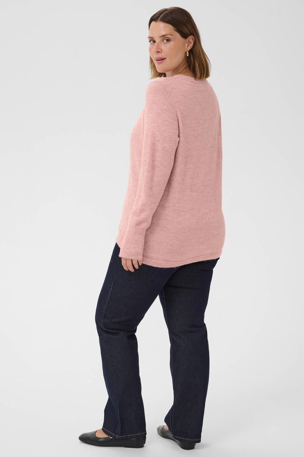 Kaffe Curve Plus Size gebreid vest met wol - lichtroze