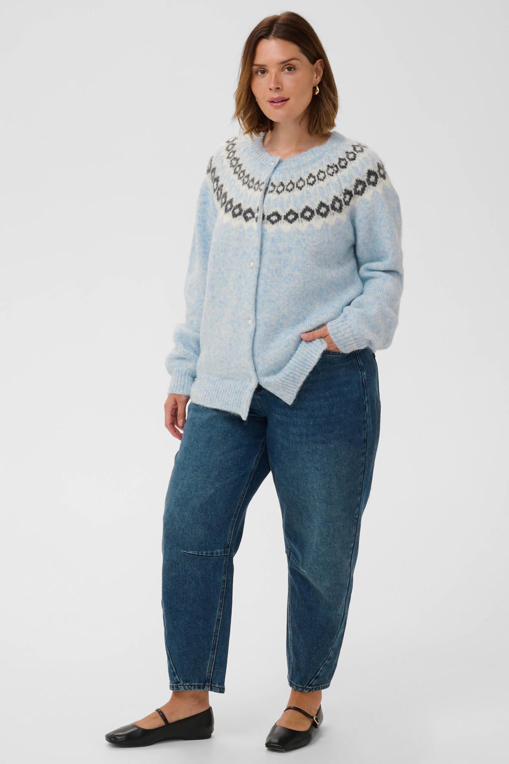 Kaffe Curve Plus Size gebreid vest met wol - blauw