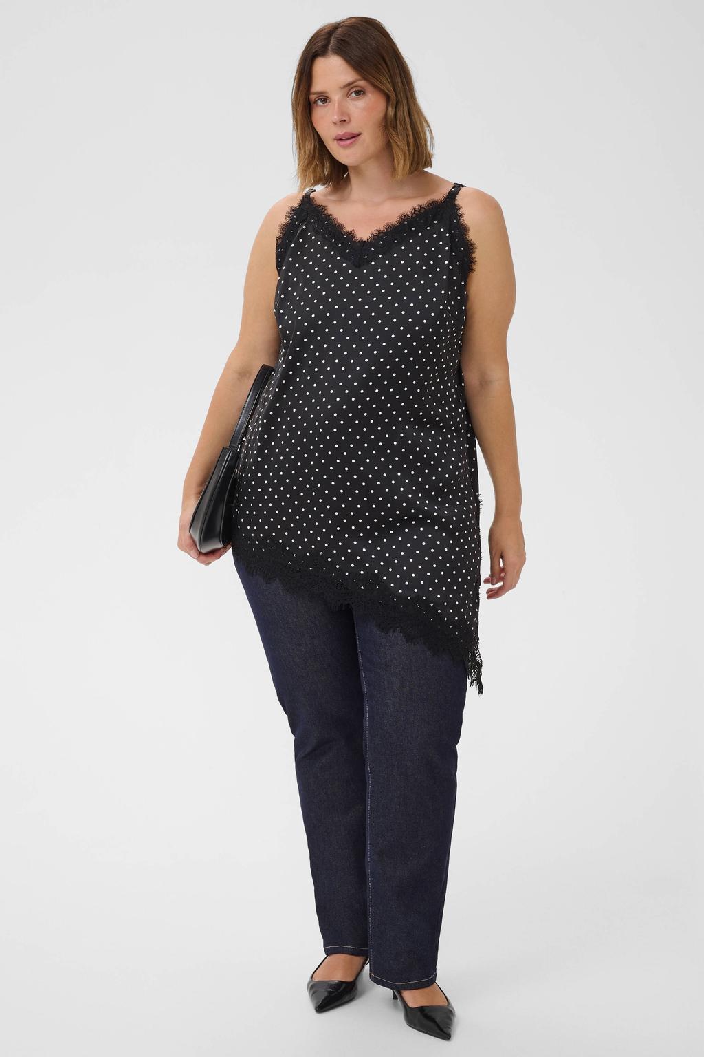 Zwart en witte dames Kaffe Curve top Plus Size van polyester met stippenprint