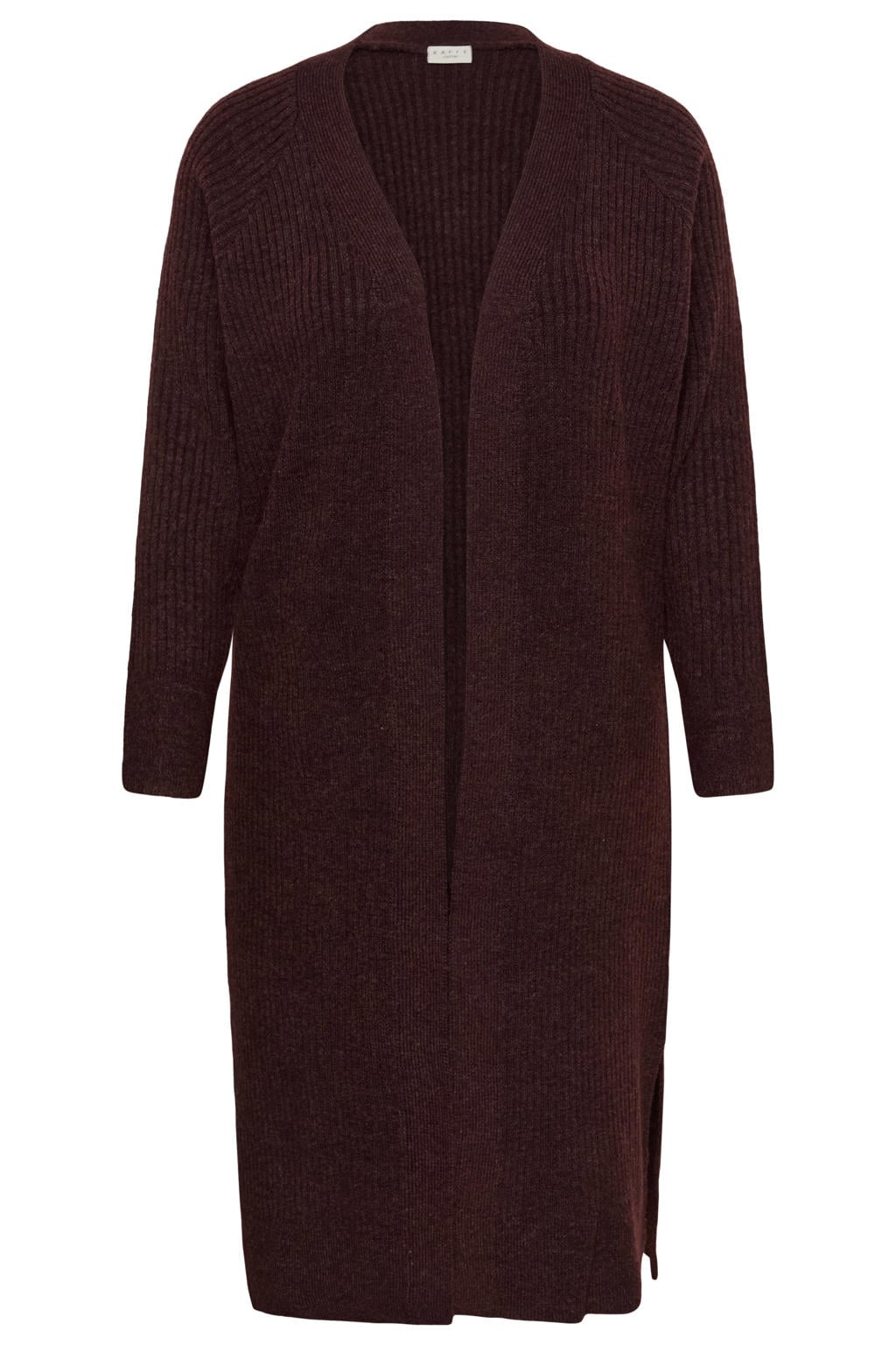 Donkerrode dames Kaffe Curve lange gebreide vest Plus Size van wol met effen en lange mouwen
