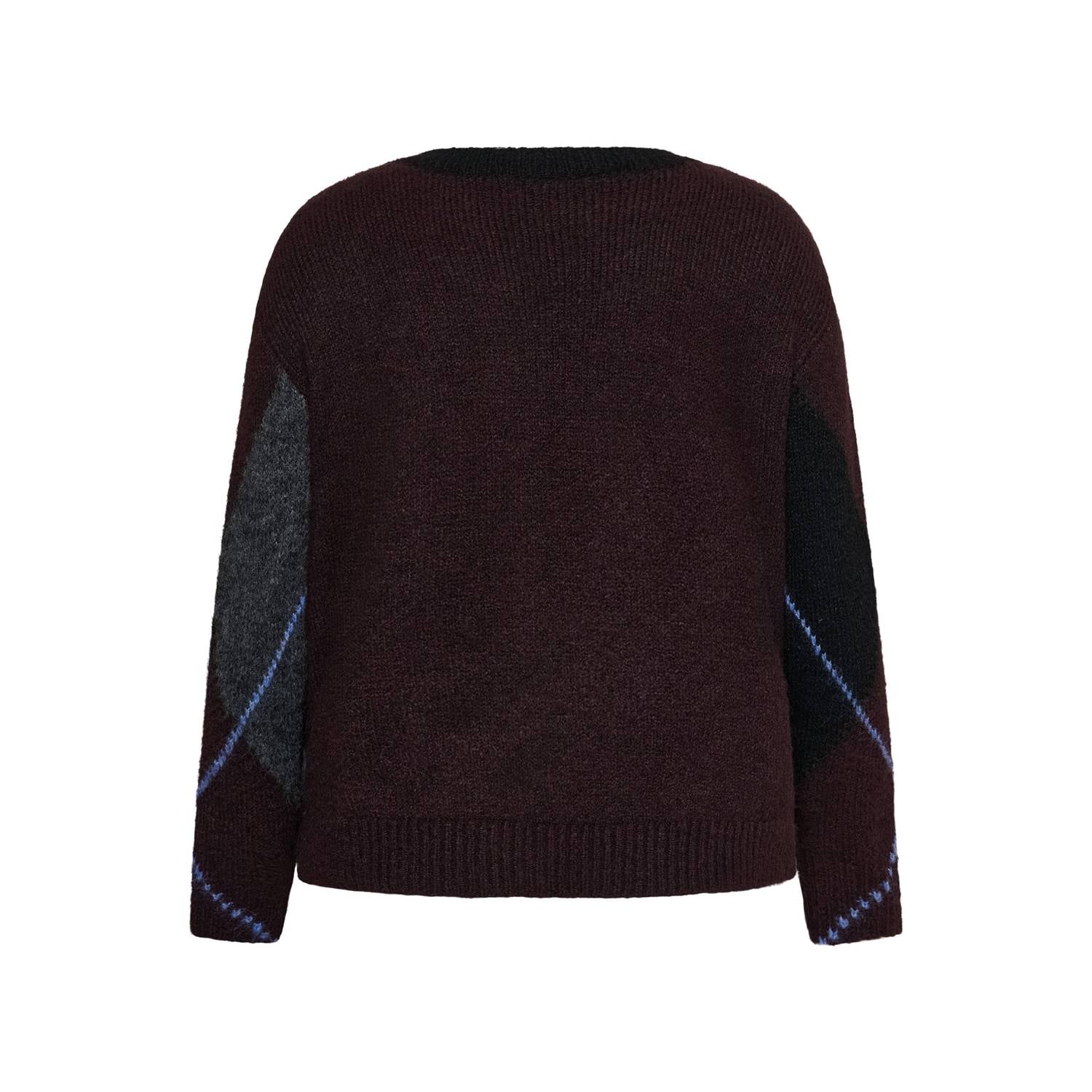 Kaffe Curve Plus Size wollen gebreide geruite trui roodbruin zwart grijs blauw
