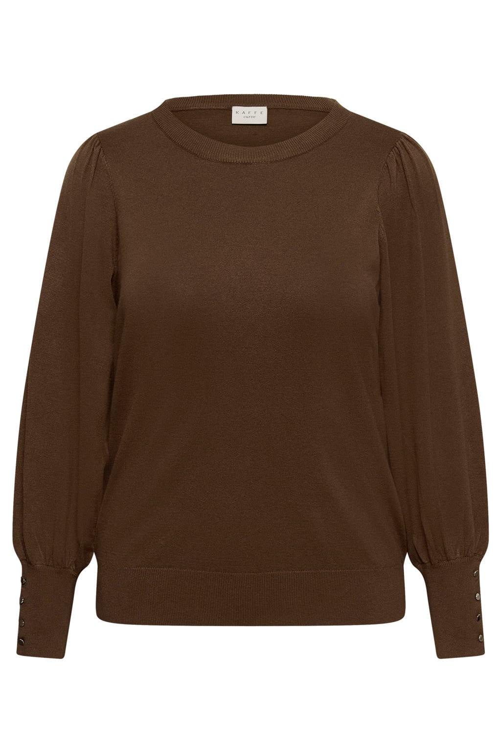 Roodbruine dames Kaffe Curve pullover Plus Size bruin van viscose met effen en lange mouwen