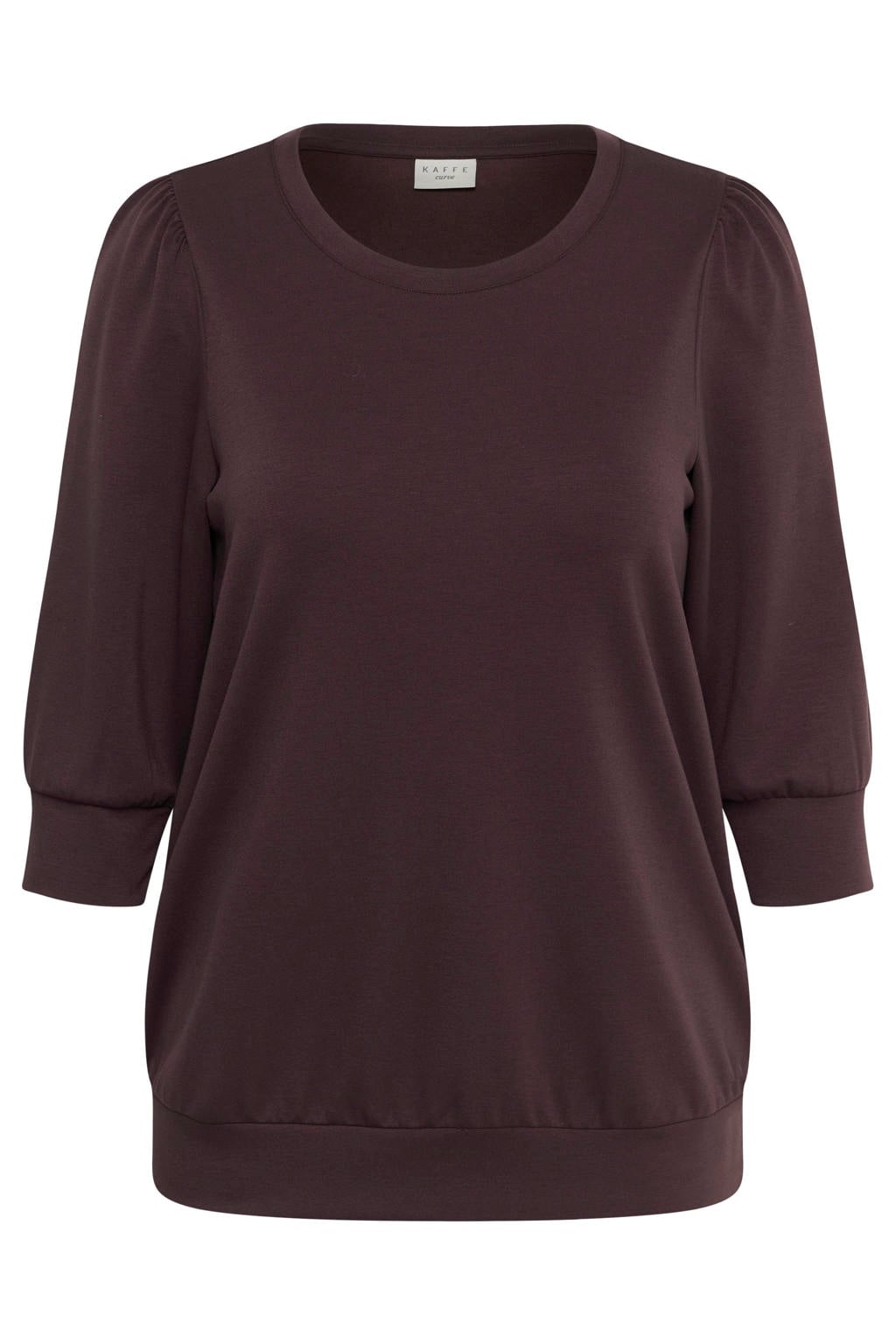 Roodbruine dames Kaffe Curve Plus Size pullover bruin van polyester met effen en driekwart mouwen