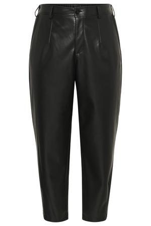 Plus Size imitatieleren loose fit cropped coated broek - zwart