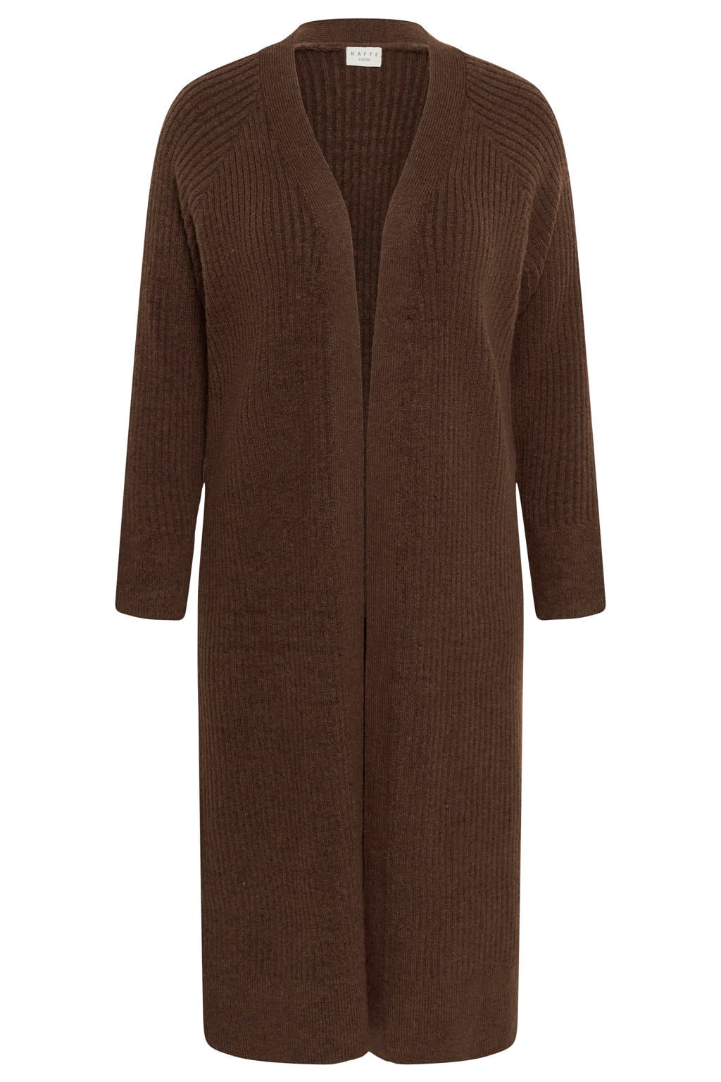 Bruine dames Kaffe Curve lang gebreid vest Plus Size van wol met effen en lange mouwen