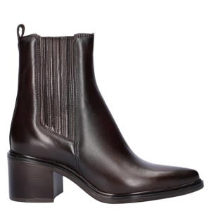 leren chelsea boots met blokhak - bruin
