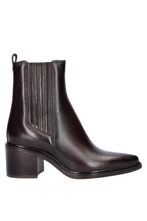 leren chelsea boots met blokhak - bruin