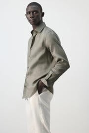 thumbnail: Mango Man linnen slim fit overhemd - middenbruin