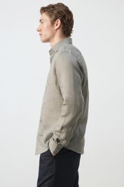 thumbnail: Mango Man linnen slim fit overhemd - middenbruin