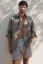 thumbnail: Mango Man linnen slim fit overhemd - middenbruin