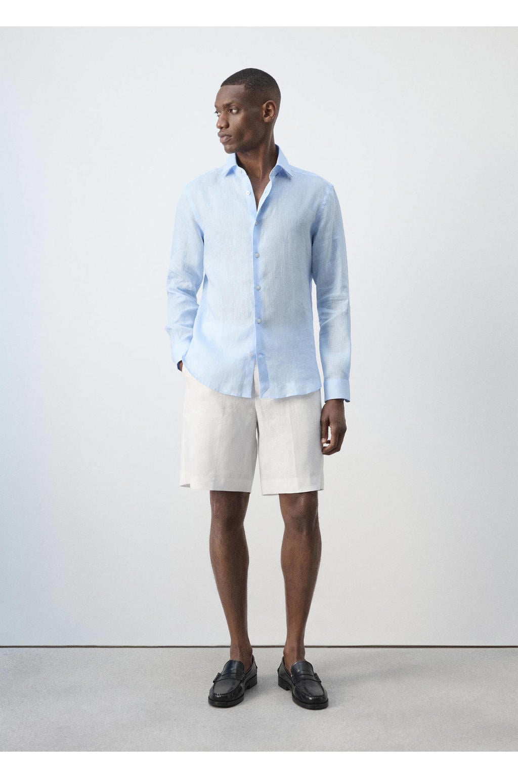 Mango Man linnen slim fit overhemd - lichtblauw