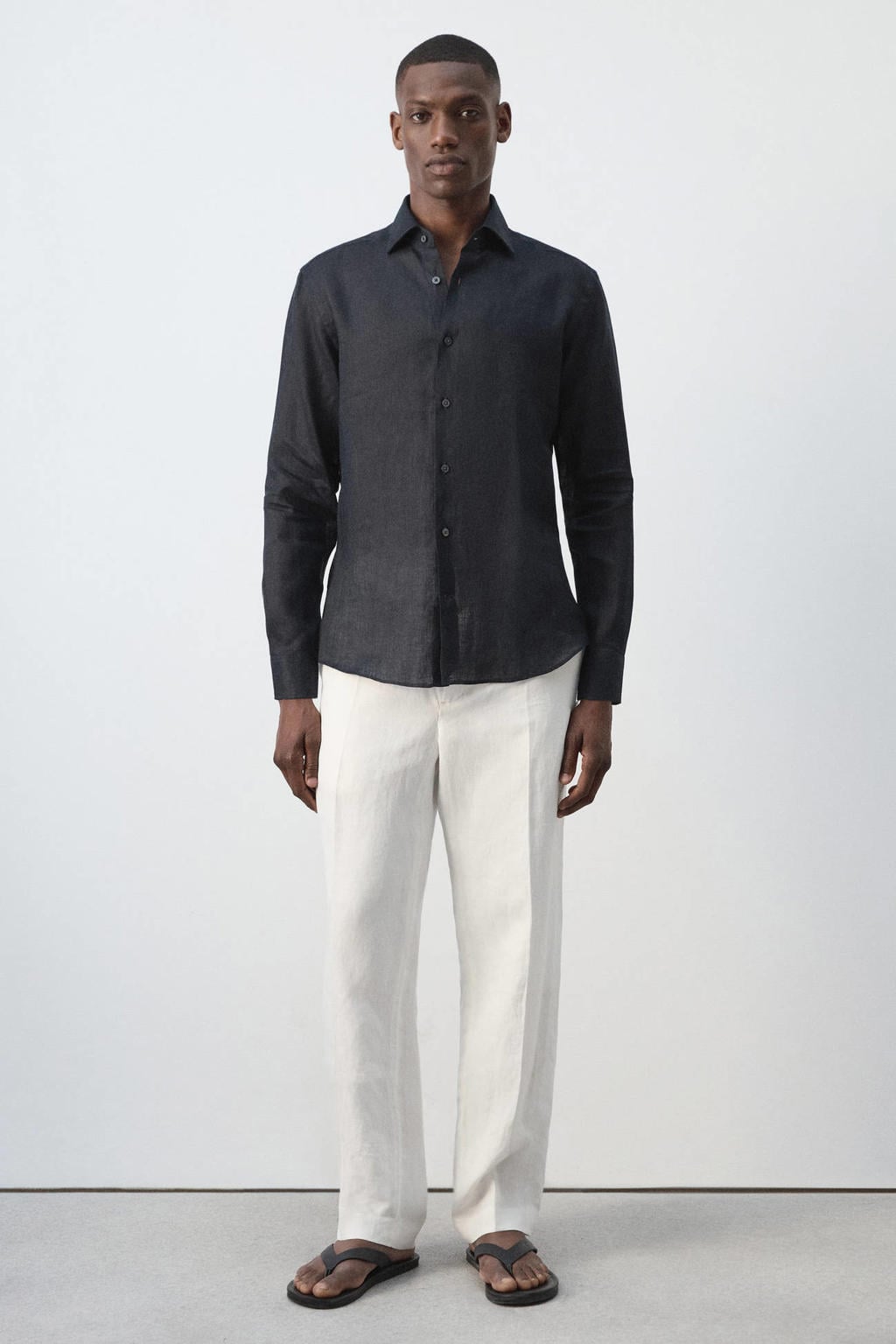 Mango Man linnen slim fit overhemd - donkerblauw