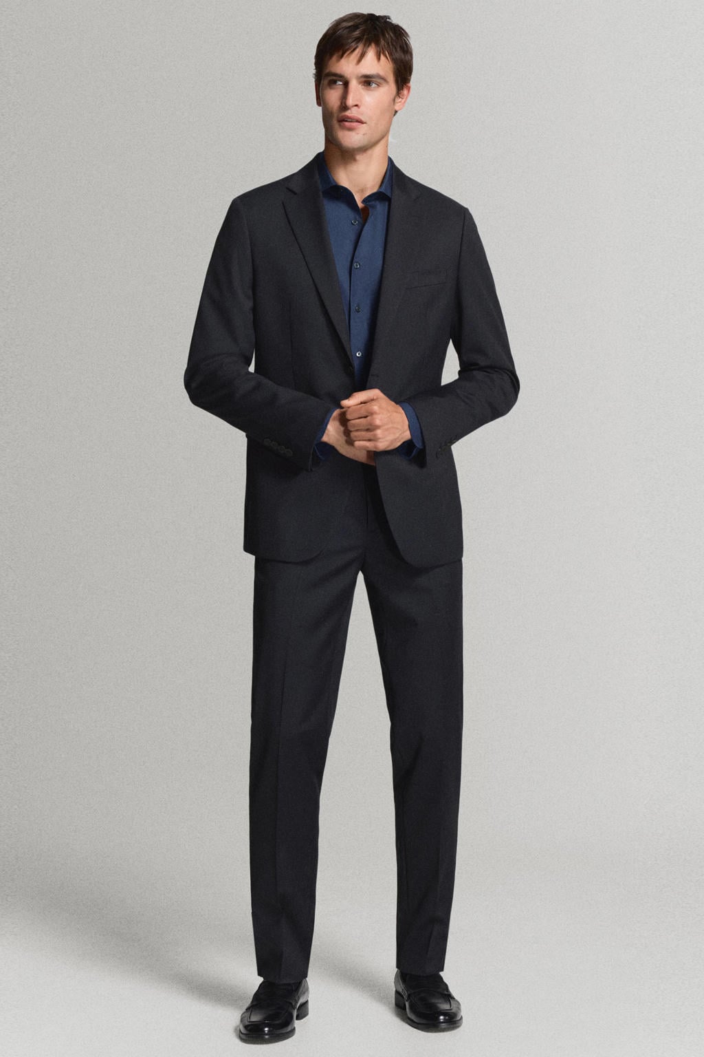 Mango Man slim fit overhemd - donkerblauw