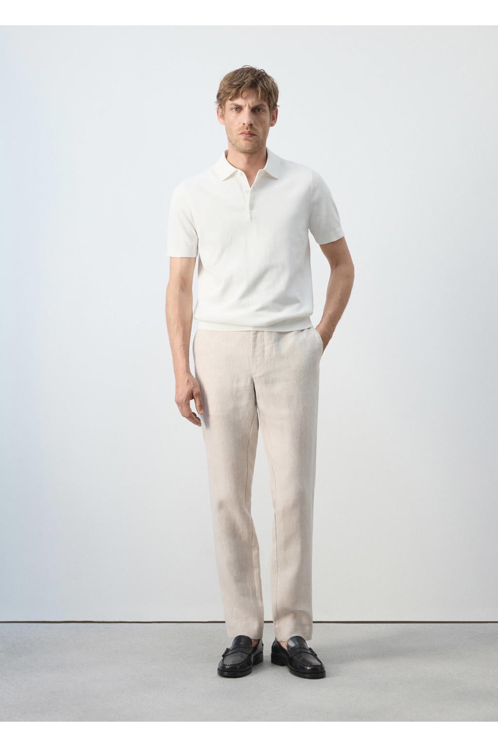 Mango Man linnen slim fit chino - lichtbeige