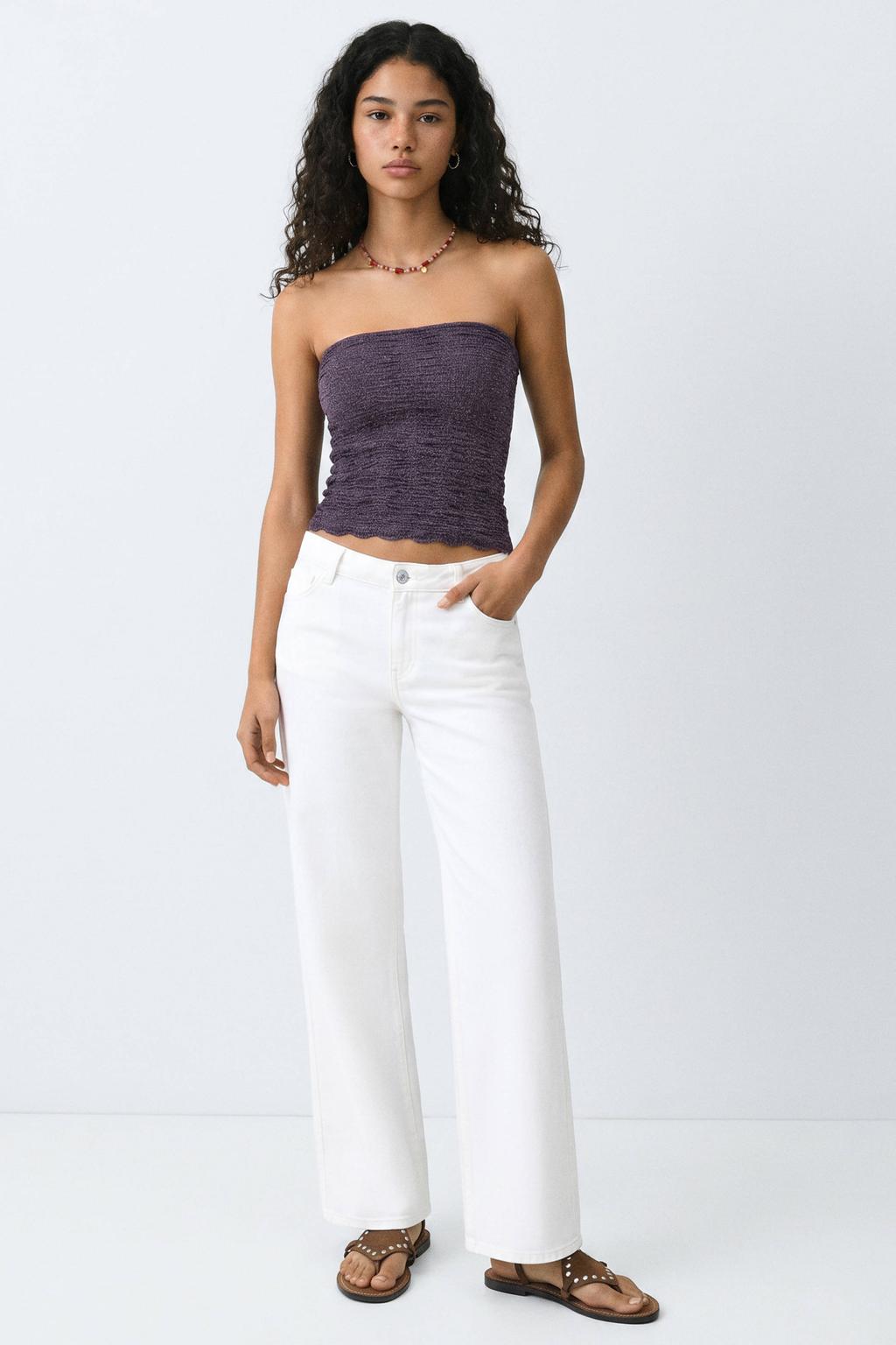 Aubergine meisjes MANGO TEEN strapless top van viscose met effen en lurex