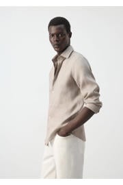thumbnail: Mango Man linnen slim fit overhemd - pastelbruin