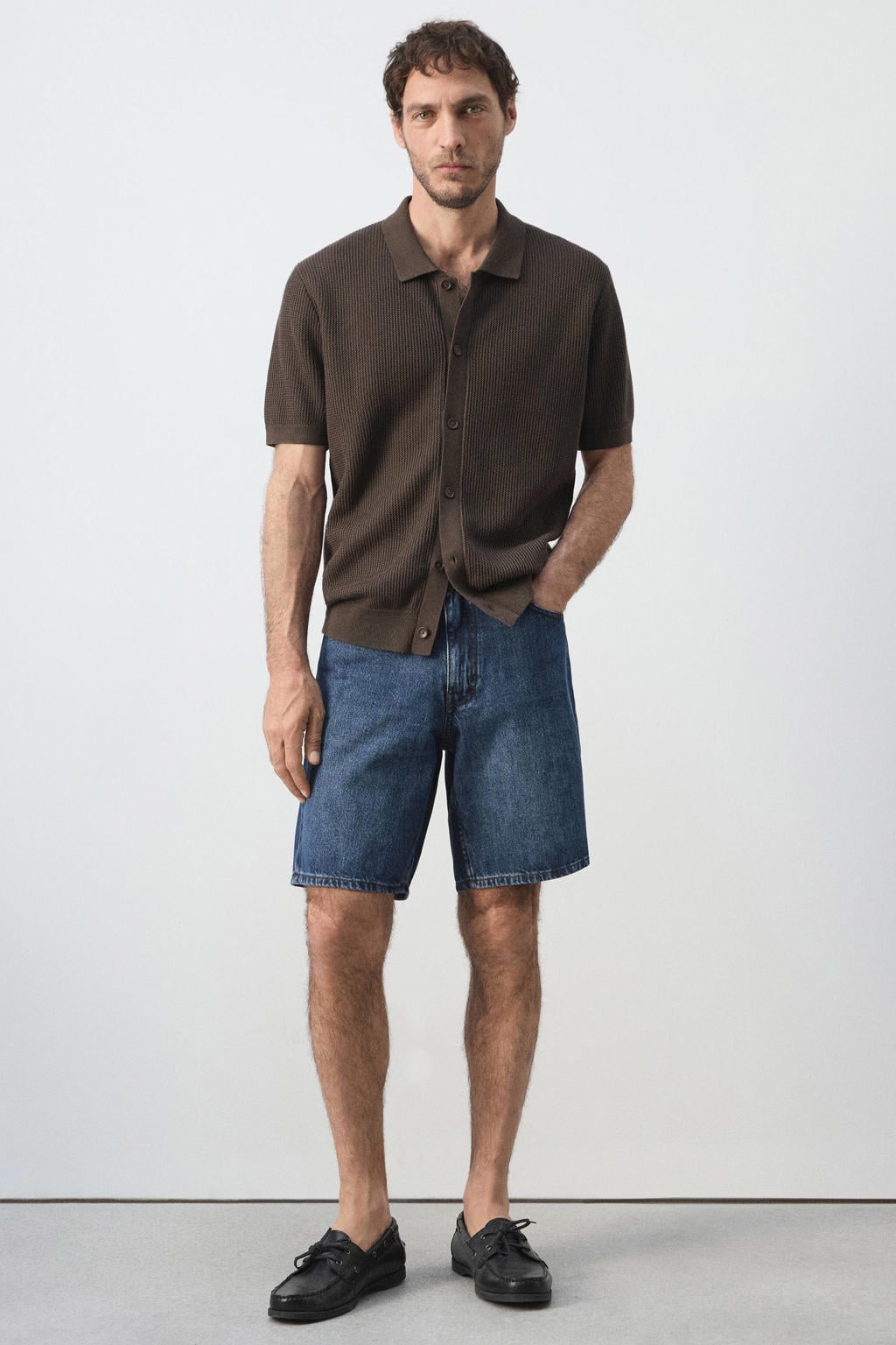 Mango Man straight leg denim short - blauw