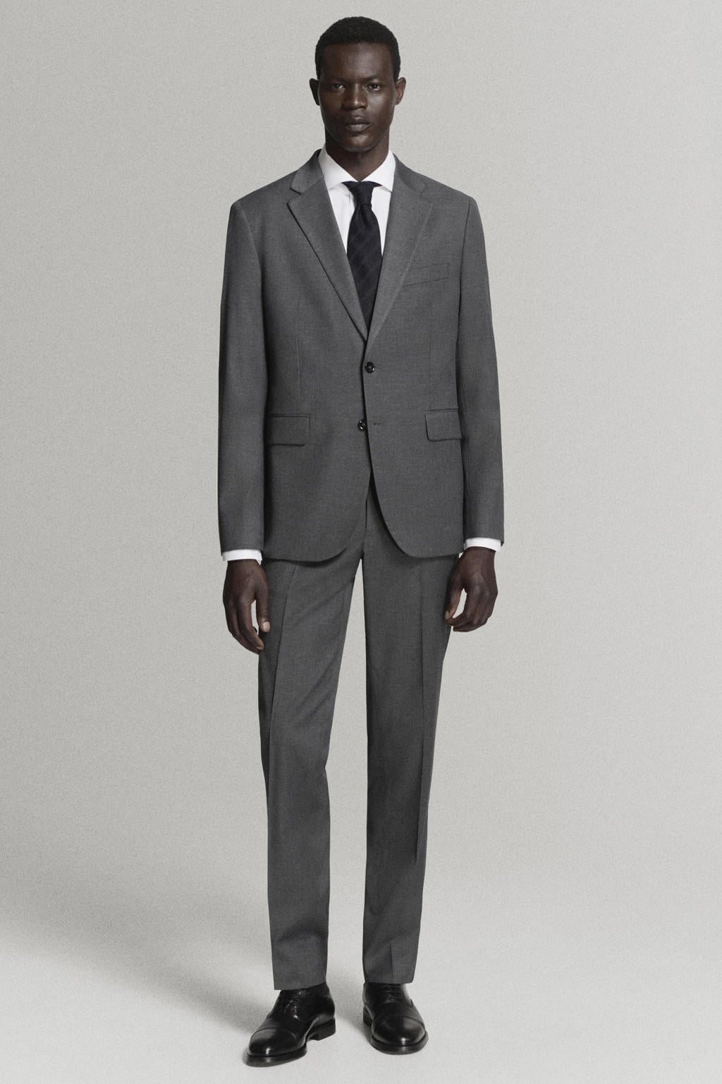 Mango Man slim fit pantalon met melée - grijs