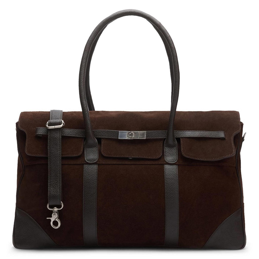Manfield suede schoudertas donkerbruin