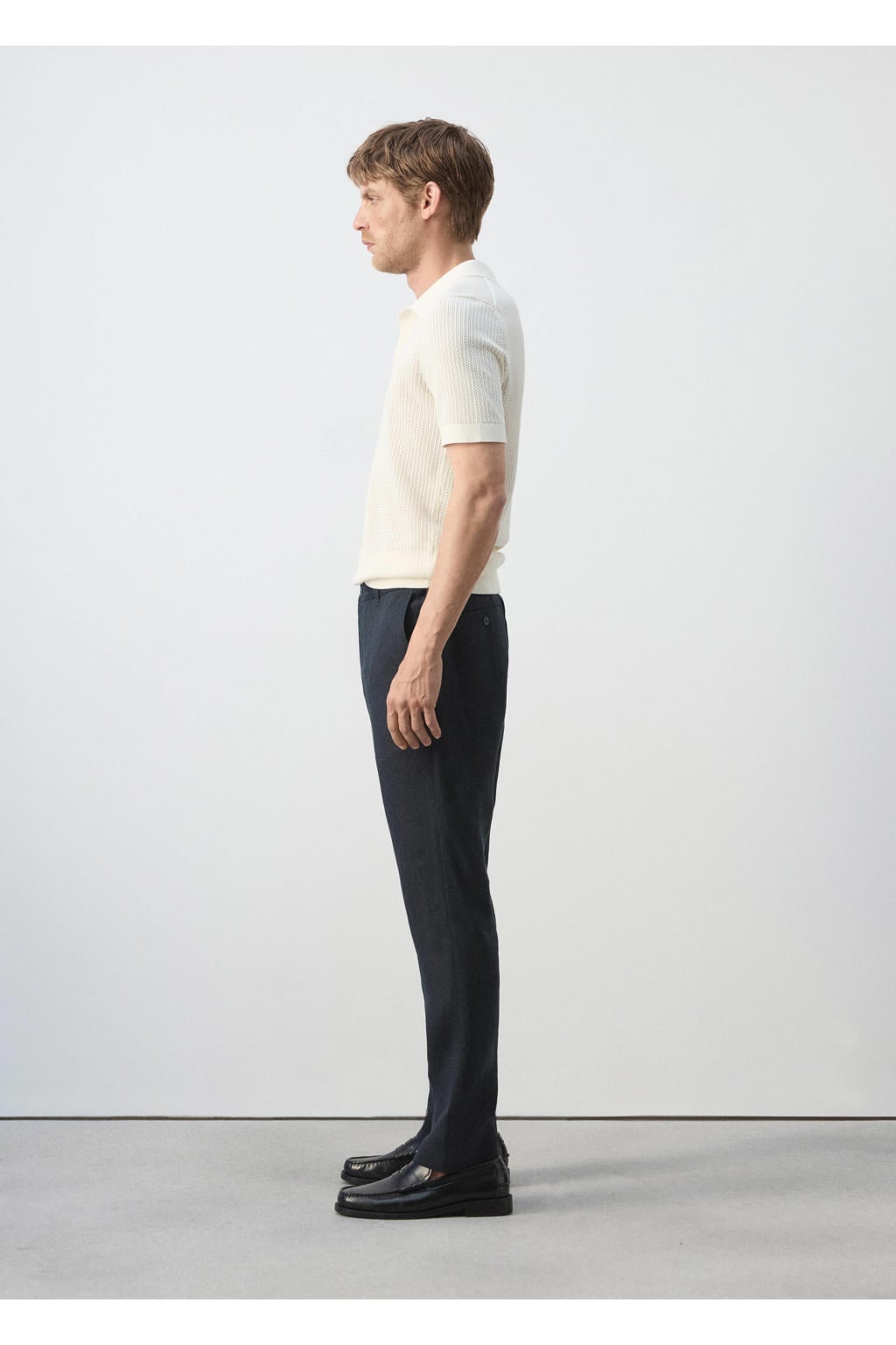 Mango Man slim fit chino met linnen - marineblauw