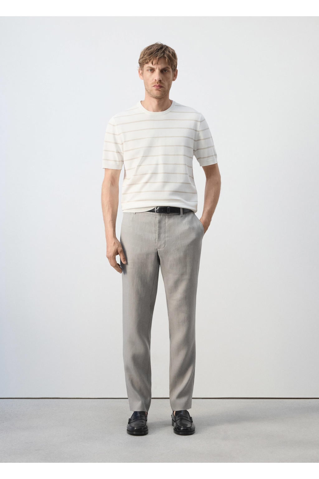Mango Man linnen slim fit chino - pastelgrijs