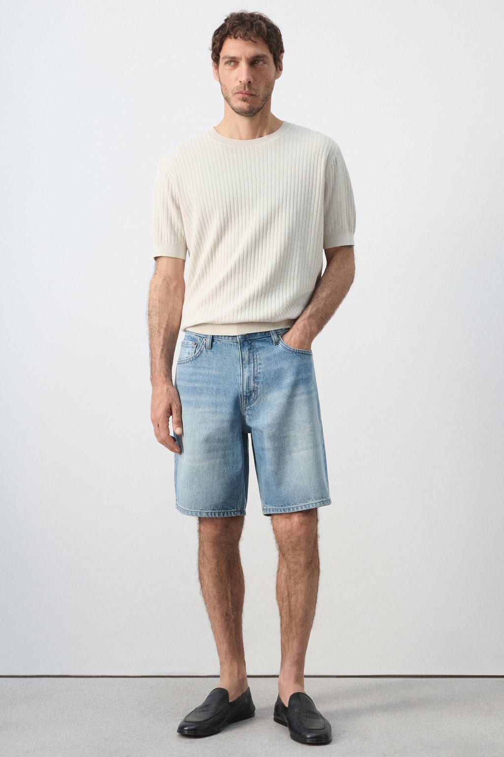 Mango Man straight leg denim short - blauw
