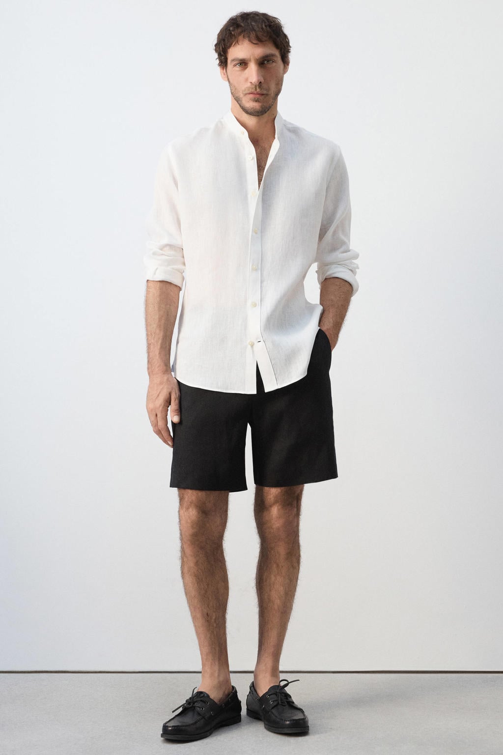 Mango Man linnen regular fit overhemd - wit